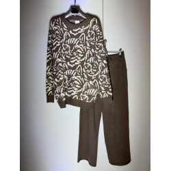 Conjunto punto jersey estampado cara gato y pantalón liso