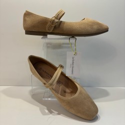 Bailarina antelina color arena con suela de piel