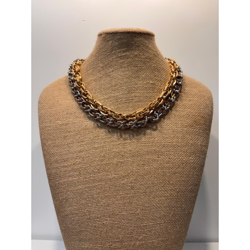 Collar doble en dorado y plateado