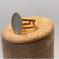 Anillo de acero con piedra nacar