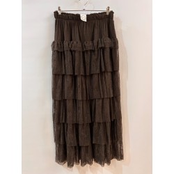 Falda de encaje marrón chocolate con volantes