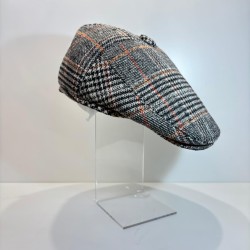 Visera tipo inglesa cuadros grises y naranjas