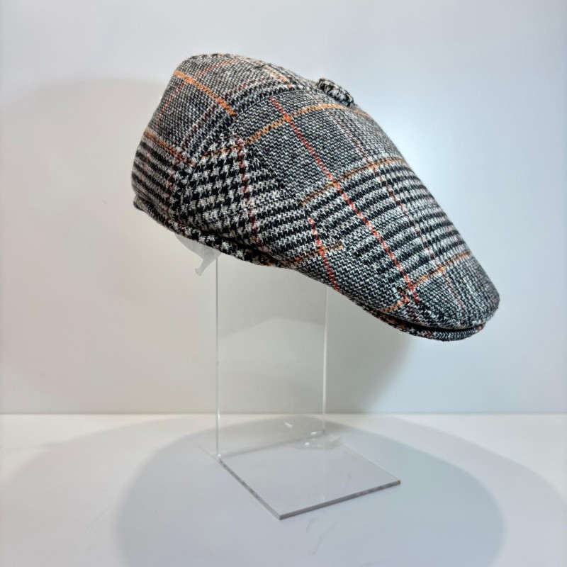 Visera tipo inglesa cuadros grises y naranjas