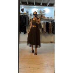 Conjunto vestido tul plisado y jersey asimetrico