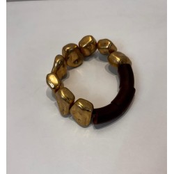 Pulsera brazalete de bolas  latón y madera