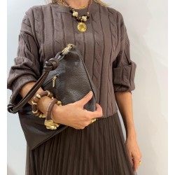 Pulsera brazalete de bolas  latón y madera