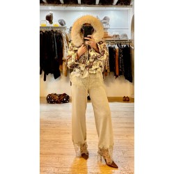 Conjunto punto jersey y pantalón con puntilla