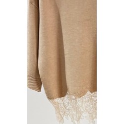 Conjunto punto jersey y pantalón con puntilla