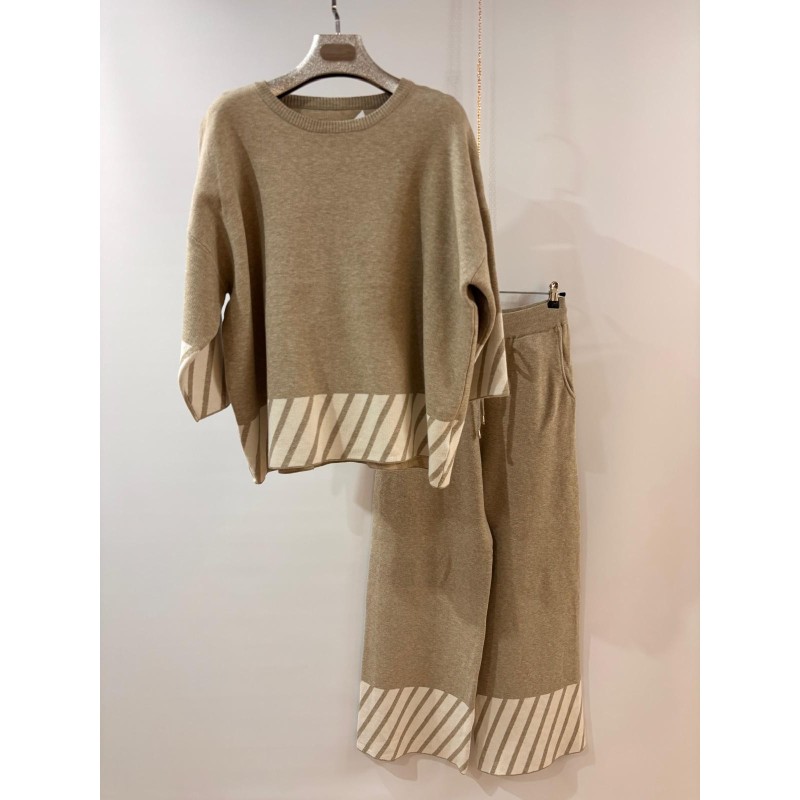 Conjunto punto jersey y pantalón cenefa rayas