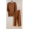Conjunto punto de jersey cuello redondo con bolsillos y pantalón