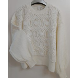 Jersey mangas abullonadas de punto calado