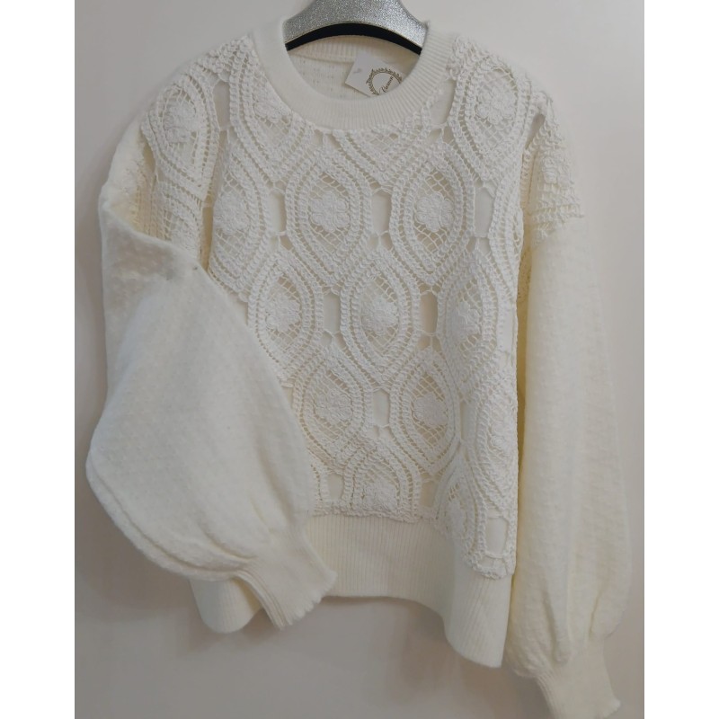 Jersey mangas abullonadas de punto calado