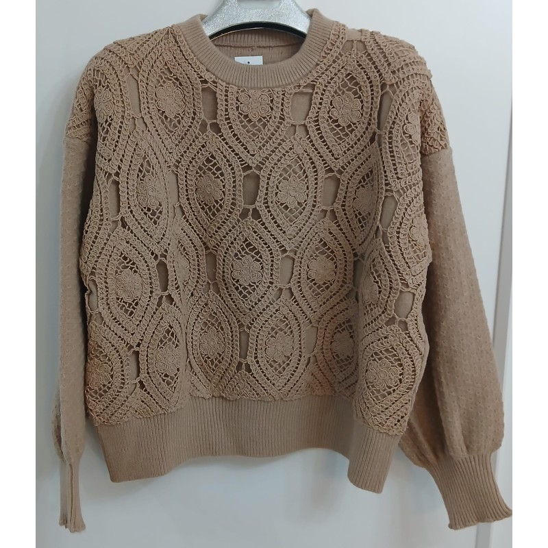 Jersey mangas abullonadas de punto calado