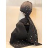 Conjunto negro gorro y bufanda con brillantes de colores