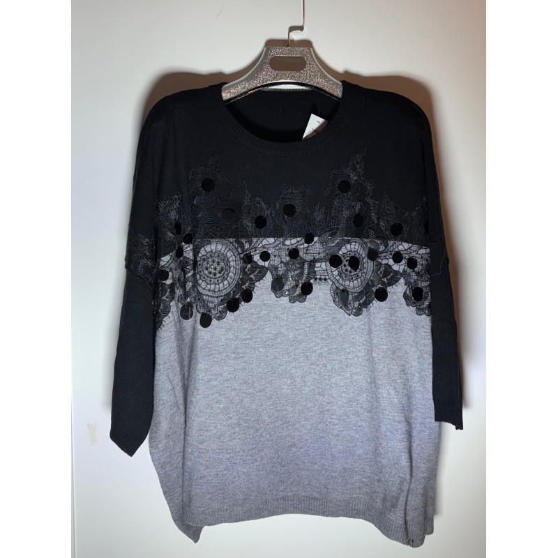Jersey oversaze lentejuelas y puntilla